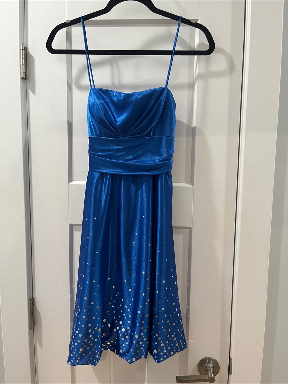 Y2K Jump 7/8 Spaghetti Strap Blue Sparkle Prom Party Dress